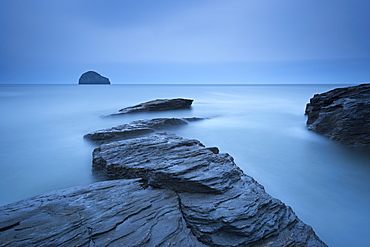 Atmospheric Trebarwith Strand on a moody evening, North Cornwall, England, United Kingdom, Europe 