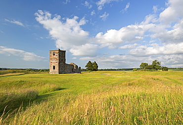 The ruins of Knowlton Church surrounded by countryside, Dorset, England, United Kingdom, Europe 