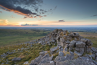 Summer sunset over Dartmoor National Park, Devon, England, United Kingdom, Europe 