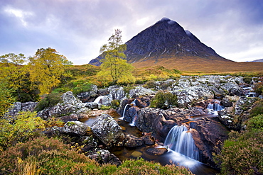 River Coupall and Buachaille Etive Mor in the autumn, Glen Etive, Highlands, Scotland, United Kingdom, Europe