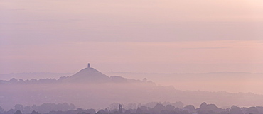 Glastonbury Tor on a misty morning in summer, Somerset, England, United Kingdom, Europe 