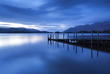 Darkness descends over Ashness Jetty, Derwent Water, Lake District National Park, Cumbria, England, United Kingdom, Europe