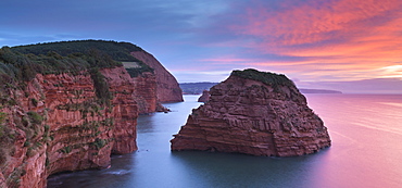 Dawn skies above Ladram Bay, Jurassic Coast, UNESCO World Heritage Site, Devon, England, United Kingdom, Europe