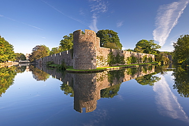 The Bishop's Palace and moat in the city of Wells, Somerset, England, United Kingdom, Europe