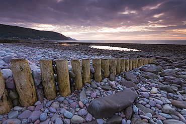 Sunset over Bossington Beach, Exmoor, Somerset, England, United Kingdom, Europe