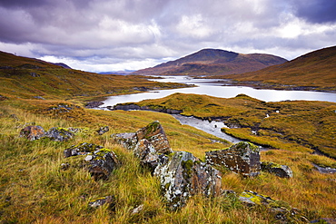 Autumn moorland and mountains beside Loch Quoich, Highland, Scotland, United Kingdom, Europe