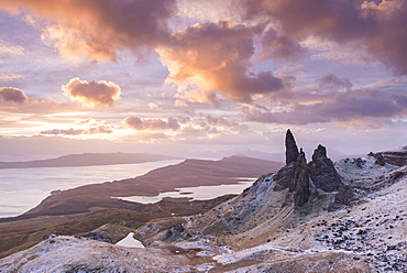 Winter sunrise above the Old Man of Storr on the Isle of Skye, Inner Hebrides, Scotland, United Kingdom, Europe