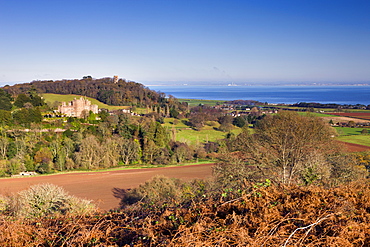 Dunster Castle and Conygar Tower, Exmoor National Park, Somerset, England, United Kingdom, Europe