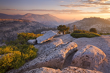 View towards Half Dome at sunset, from Olmsted Point, Yosemite National Park, UNESCO World Heritage Site, California, United States of America, North America