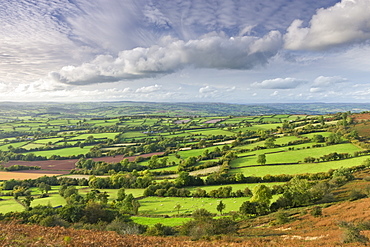 Patchwork rolling countryside near Llangorse in the Brecon Beacons National Park, Powys, Wales, United Kingdom, Europe