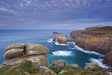 Dramatic coastal scenery at Land's End in winter, Cornwall, England, United Kingdom, Europe