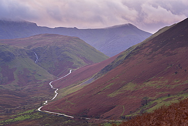 The Newlands Pass, a mountain road connecting the Newlands Valley with Buttermere, Lake District, Cumbria, England, United Kingdom, Europe