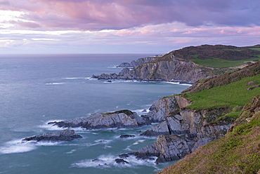 Fading sunset over the dramatic north Devon coast, Morte Point, Devon, England, United Kingdom, Europe