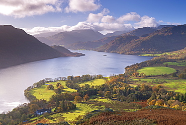 Ullswater from Gowbarrow Fell in autumn, Lake District National Park, Cumbria, England, United Kingdom, Europe