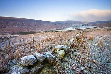 Frost covered moorland landscape near Challacombe Down, Dartmoor National Park, Devon, England, United Kingdom, Europe