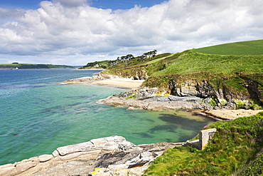 Views over Carrick Roads towards St. Mawes from the Roseland Peninsula, Cornwall, England, United Kingdom, Europe