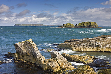 Dramatic coastline of Ballintoy on the Causeway Coast, County Antrim, Ulster, Northern Ireland, United Kingdom, Europe