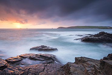 Sunset over the Cornish coast near Trevose Head, Cornwall, England, United Kingdom, Europe