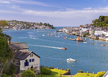 Daphne du Maurier's home Ferryside in the village of Bodinnick, looking over the Fowey Estuary to Fowey and Polruan, Cornwall, England, United Kingdom, Europe