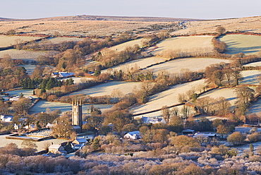 Widecombe in the Moor on a frosty winter morning, Dartmoor, Devon, England, United Kingdom, Europe