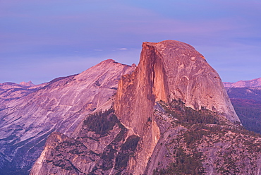 Last light glowing on the face of Half Dome from Glacier Polint, Yosemite Valley, UNESCO World Heritage Site, California, United States of America, North America