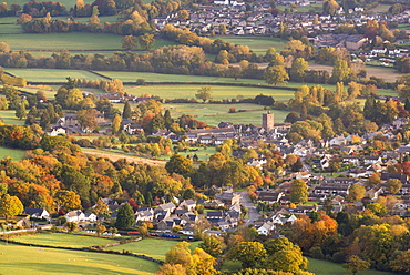 Llangattock village surrounded by autumnal foliage, Crickhowell, Brecon Beacons, Powys, Wales, United Kingdom, Europe