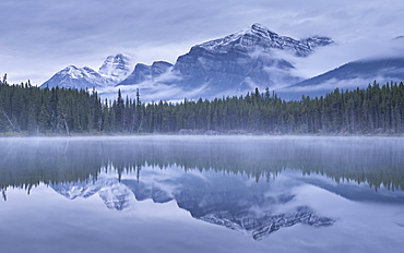 Dramatic Canadian Rockies mountain vista reflected in Herbert Lake, Banff National Park, UNESCO World Heritage Site, Alberta, Canada, North America