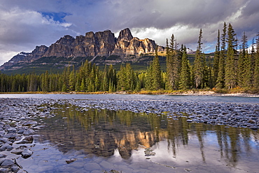 Evening sunlight on Castle Mountain in the Canadian Rockies, Banff National Park, UNESCO World Heritage Site, Alberta, Canada, North America