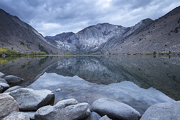 Tranquil grey morning at Convict Lake in the Eastern Sierras, California, United States of America, North America