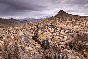 Stormy sky over Buttermilk Hills near Bishop, California, United States of America, North America