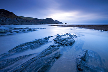 Twilight on the shores of Crackington Haven, North Cornwall, England, United Kingdom, Europe