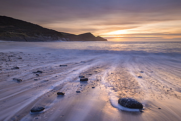 Sunset over Crackington Haven Beach, North Cornwall, England, United Kingdom, Europe