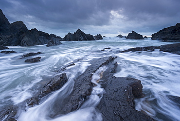 Stormy weather at Hartland Quay in North Devon, England, United Kingdom, Europe