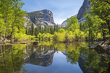 Perfect reflections at Mirror Lake, Yosemite National Park, UNESCO World Heritage Site, California, United States of America, North America