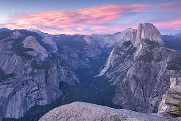 Sunset above Yosemite Valley and Half Dome, viewed from Glacier Point, Yosemite National Park, UNESCO World Heritage Site, California, United States of America, North America