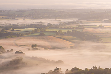 Mist covered rolling countryside near Chagford, Dartmoor National Park, Devon, England, United Kingdom, Europe