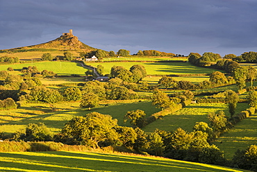 Rolling countryside below Brentor Church, Dartmoor National Park, Devon, England, United Kingdom, Europe