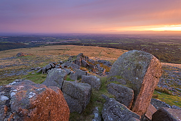 Moorland sunrise from Belstone Tor, Dartmoor National Park, Devon, England, United Kingdom, Europe