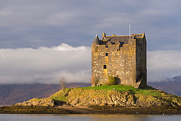 Castle Stalker on an island in Loch Linnhe, Scottish Highlands, Scotland, United Kingdom, Europe