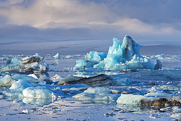 Blue icebergs in Jokulsarlon glacial lagoon, Iceland, Polar Regions