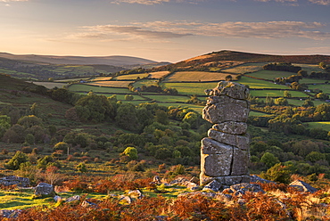 Bowerman's Nose granite pillar on Hayne Down in autumn, Dartmoor, Devon, England, United Kingdom, Europe