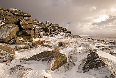 Snow covered moorland at West Mill Tor, Dartmoor National Park, Devon, England, United Kingdom, Europe