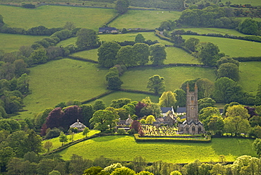 Widecombe in the Moor Church and village surrounded by beautiful rolling farmland, Dartmoor National Park, Devon, England, United Kingdom, Europe