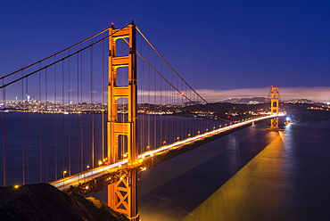 Golden Gate Bridge illuminated at night, San Francisco, California, United States of America, North America