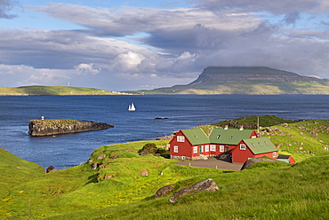 Colourful Faroese cottages in Hoyvik on the island of Streymoy, Faroe Islands, Denmark, Europe