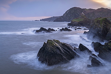 St. Nicholas Chapel on the rugged cliffs of Ilfracombe at dawn in winter, North Devon, England, United Kingdom, Europe