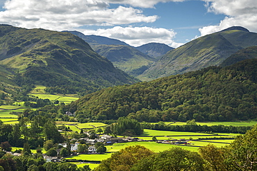 The village of Rosthwaite in the Borrowdale Valley, Lake District National Park, UNESCO World Heritage Site, Cumbria, England, United Kingdom, Europe