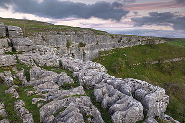 Limestone cliffs above Malham Cove in the Yorkshire Dales National Park, Yorkshire, England, United Kingdom, Europe