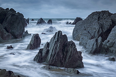 Rocky cove on the dramatic North Devon coast in winter, Devon, England, United Kingdom, Europe