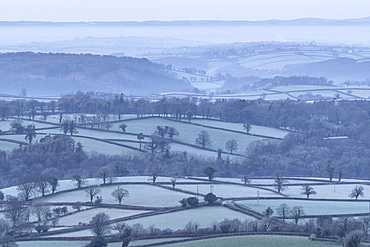 Frosty rolling countryside near Sourton, Devon, England, United Kingdom, Europe